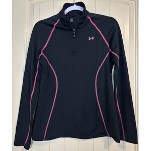 Under Armour womens Cold Gear Semi-Fitted 1/4‎ Zip Black Pink Pullover Sz M